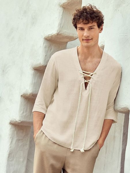 

men lace up neck shirt h9ev#, White;black