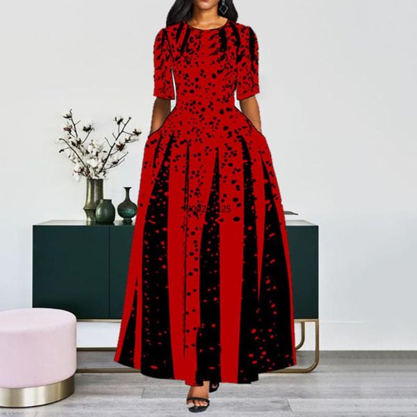 

casual dresses fashion african women half sleeve elegant a line print long party office ladies slim dress robe vestidos, Black;gray