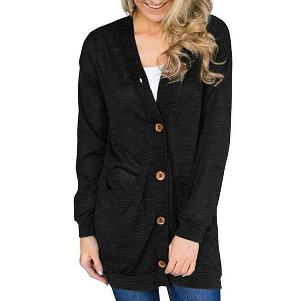 

women's sweaters hirigin women sweater long sleeve single-breasted pockets knitwear cardigan casual autumn thin loose top, White;black