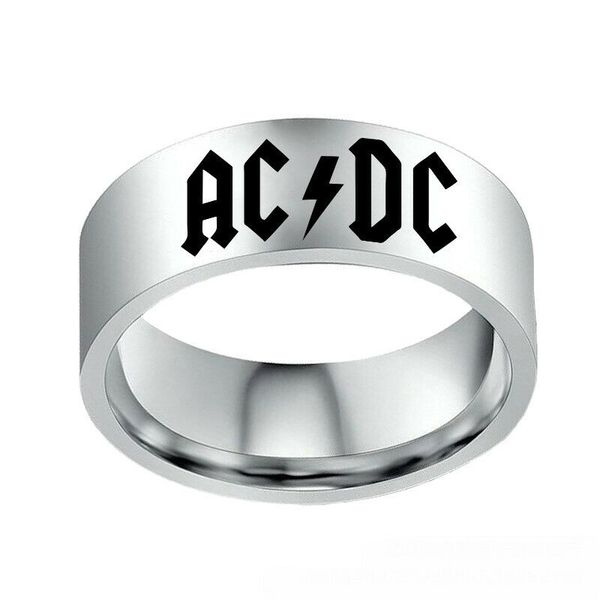 

8mm ac dc hand rock silver team symbol rings stainless steel band size 6-13