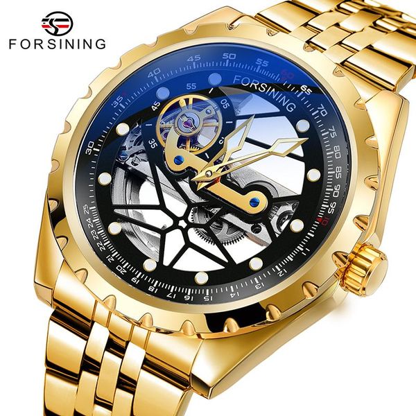 

wristwatches forsining automatic mechanical casual watch men hardlex mirror double through hollow design man's wristwatch, Slivery;brown