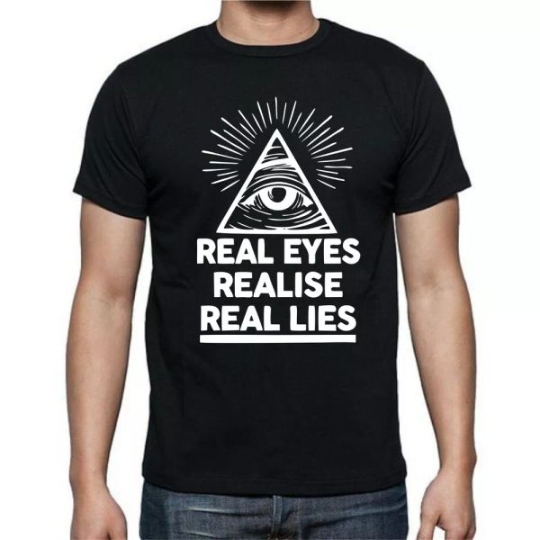 

real eyes realise real lies illuminati triangle t shirt tee, White;black