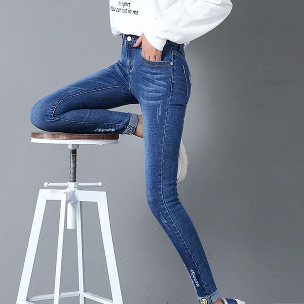 

women's jeans 2021 women casual letter pants skinny full length zipper middle waist trousers fashion ladies pencil, Blue