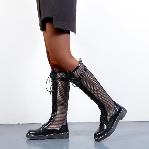 

boots female women shoes platform women's high for knee summer boot woman combat low-heeled sandals long black socofy