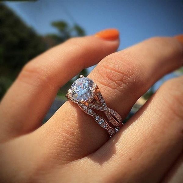 

cluster rings 14k rose gold ring diamond for women bizuteria bague etoile anillos de amethyst diamante rins jewelry gemstone diamantes, Golden;silver