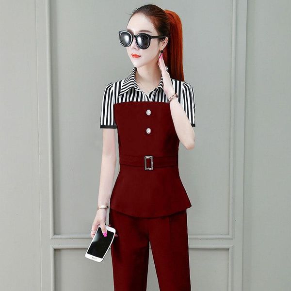 

women's summer short sleeve capris two piece set pants, White