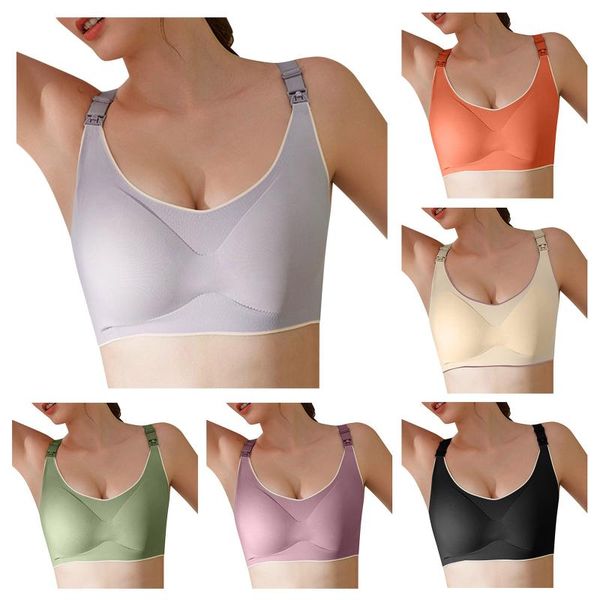 

bras comfortable solid color women nursing pregnant maternity bra underwear breastfeeding with front buckle sport brasier lingerie, Red;black