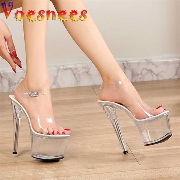 Scarpe da ragazza per Party Club Stripper Heels Scarpe da donna Piattaforme Sandali alti Clear Sexy Pole Dance 20cm Plus Size 211101