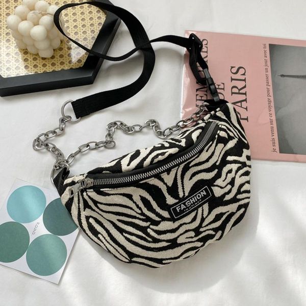 

waist bags fashion canvas women shoulder bag cute zebra print packs female crossbody chest pouch phone purse