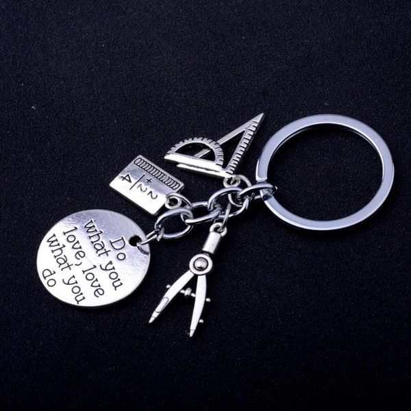 

keychains compasses triangle ruler math book charm pendant teachers keyring engraved words do what you love keychain, Silver