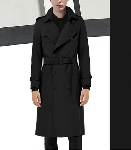 

men's trench coats british style long coat double breasted, Tan;black