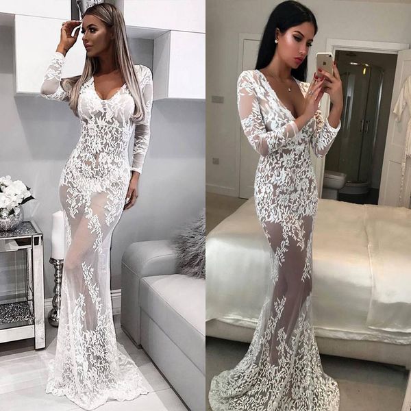 

bridesmaid dresses party banquet evening v-ne lace perspective long skirt, White;black