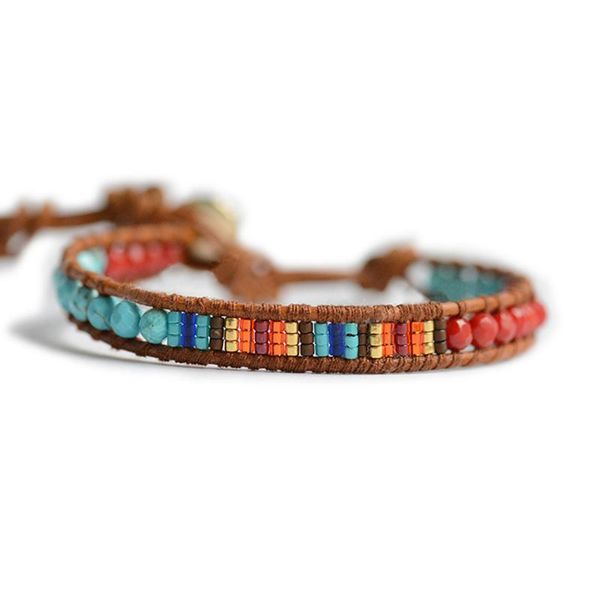 Link, cadeia multi cor chakra pulseira jóias artesanais mirco miúdos envoltório de couro casal botão boho semi braceletes de pedra preciosos
