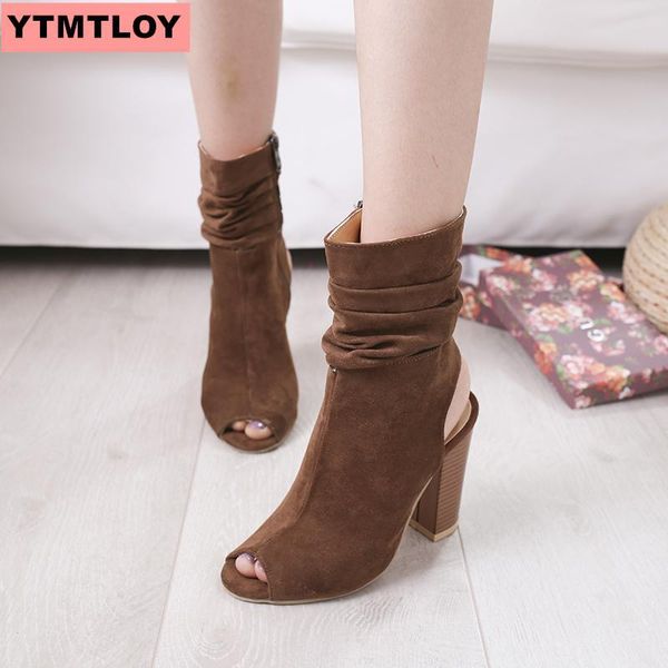 

boots 2021 women's ankle boots, slim fit pointed toe square high heel shoes women fashion bota feminina35-43, Black