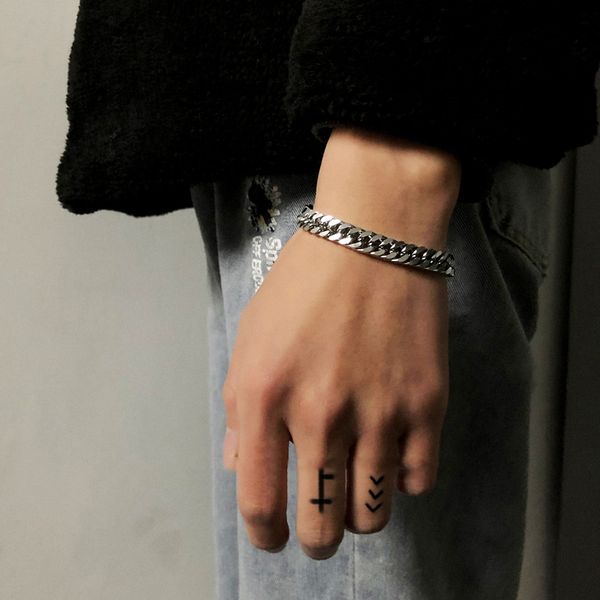 

trendy 8mm width cuban link chain couple titanium stainless steel bracelet women's men's bracelets on hand goth jewelry, Black
