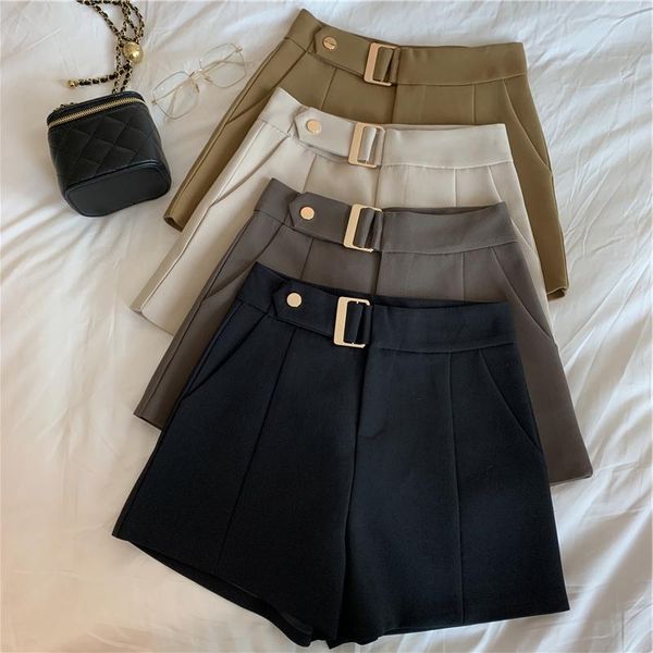 

women's shorts autumn casual high waist wide leg women korean brief solid office lady work wear leisure suit, White;black