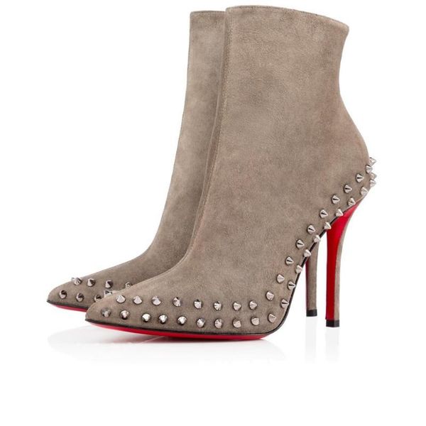 

boots red bottom high heels patent leather women party wedding triple spikes pointed toes pumps dress shoes with box 36, Black