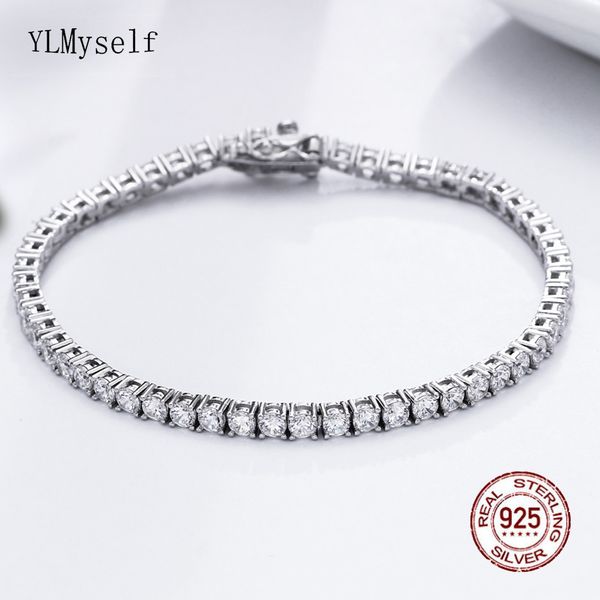 

classic 16-21cm tennis bracelets real 925 jewelry 2mm 3mm 4mm 5a zironia eternal wedding luxury sterling silver bracelet, Golden;silver