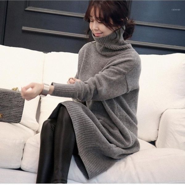 

cashmere sweater women thick and loose plus size 2021 autumn winter high neck wool mid-length dress women's sweaters, White;black