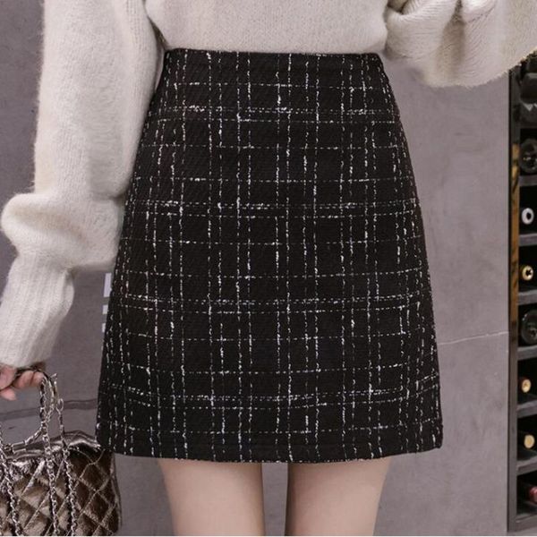 

skirts #0257 spring black plaid woolen women high waisted mini skirt korean fashion ladies short vintage harajuku