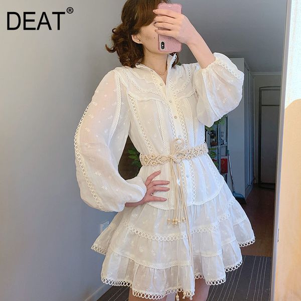 

women white printing braided belt dress turtleneck long sleeve loose fit fashion tide spring and autumn 7d00447 210421, Black;gray