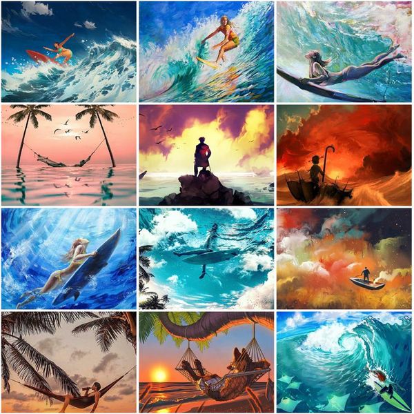 

diamond painting 5d diy seascape cross stitch surf summer holiday landscape full square round embroidery wall art poster