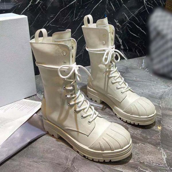 

fashion ankle boot designer luxury martin desert boots 100% genuine leather quilted lace-up winter shoes rubber lug sole with box, Black