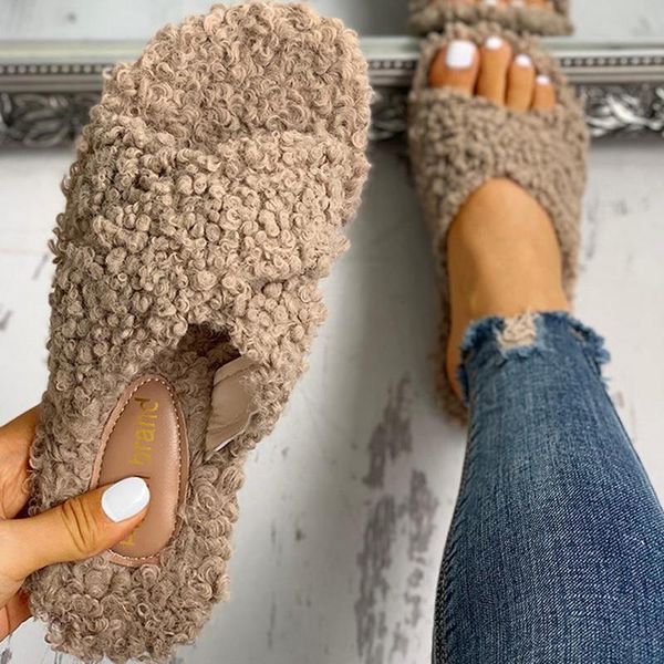 

slippers women creative winter spring open toe plush casual shoes 2021 female outdoor indoor retro slipper big size soft cotton, Black