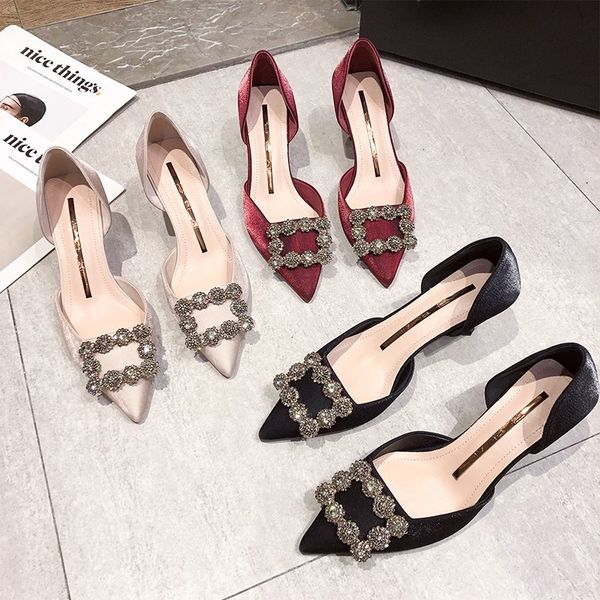 

slippers 2021 summer all-match stiletto sandals pointed toe square buckle bridal wedding shoes banquet dress women qz2y, Black