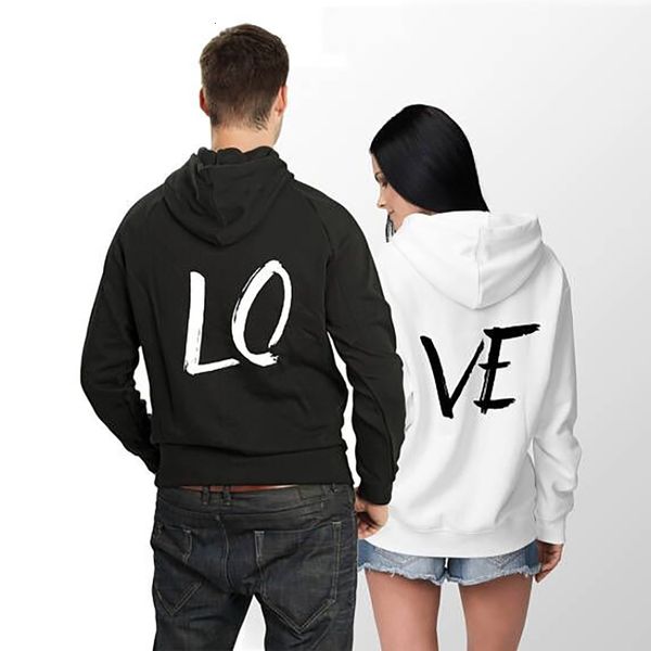 

men's hoodies & sweatshirts oversize women and men streetwear lo ve letter print hooded loose long sleeve couple wear moleton trac, Black