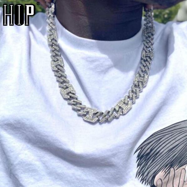 

hip hop 17mm bling aaa+ iced out alloy rhinestones coffee bean prong cuban link chain necklace for men jewelry x0509, Black