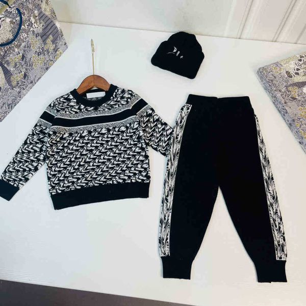 

d family cashmere knitted sweater+trousers sets autumn girls two piece pants suit children outwear, White