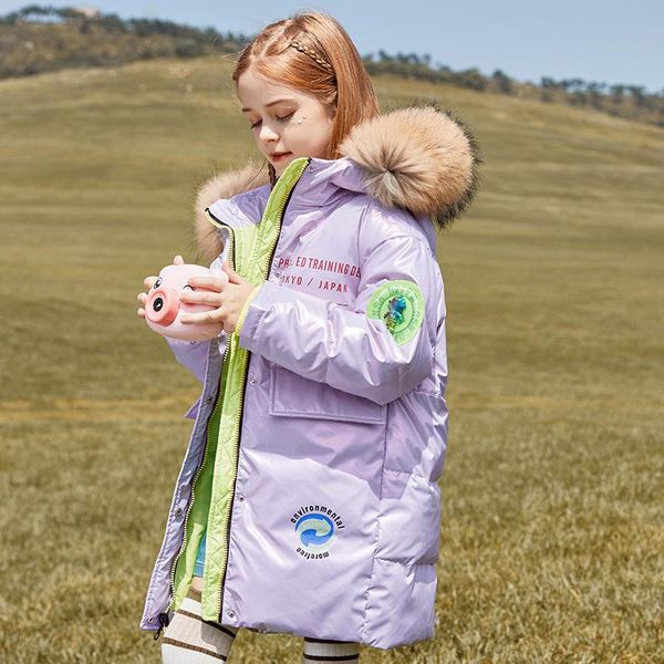 

down coat -30 degrees winter children' jacket girls fashion waterproof & warm big girl windproof thick long, Blue;gray