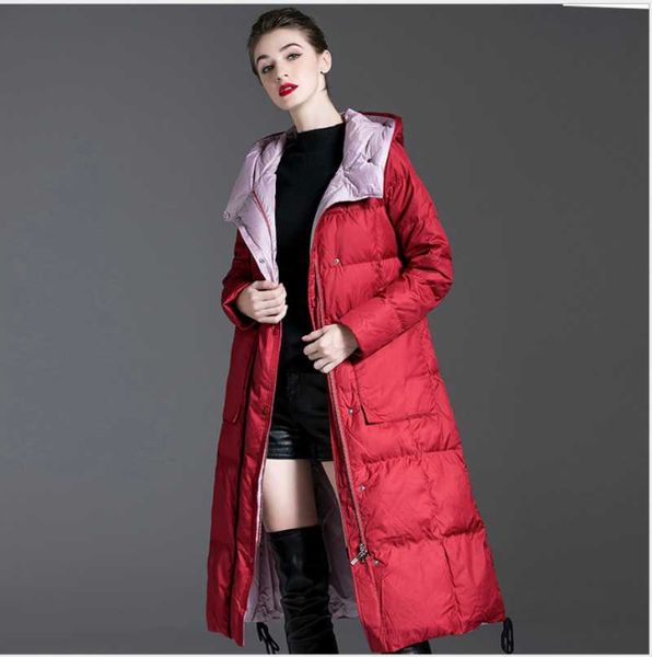 

women's trench coats female 90% white duck down coat red/black winter jacket women hooded waterproof parkas loose feather puffer jacket, Tan;black