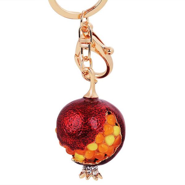 

keychains gold crystal fruit keychain bag charms hanging ornaments car wholesale opal alloy key chains ring pomegranate jewelry, Silver