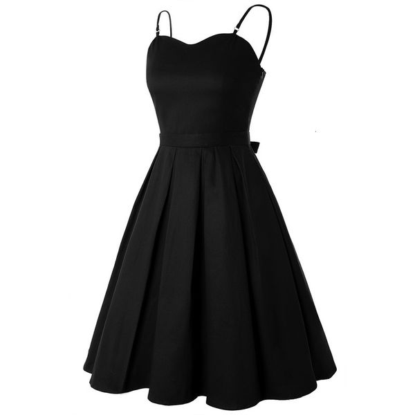 

dresses sling casual spring dress solid bow hepburn style, Black;gray