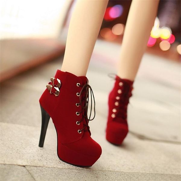 

boots shoes and autumn winter cross strap high heel short women's thin lace up 40-43, Black