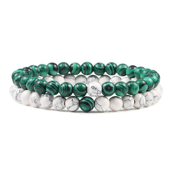 

beaded, strands 6mm 2pcs/set trendy lava stone turquoises bracelets natural handmade beaded distance bangles men women couple jewelry gifts, Black
