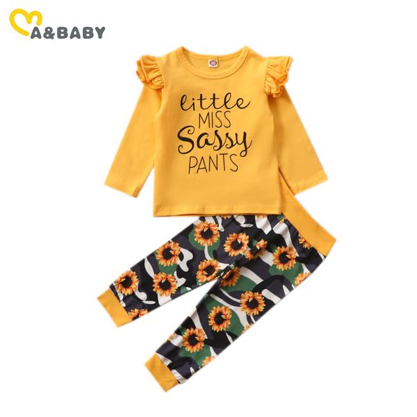 6M-4Y младенческий малыш малыш девочек цветочные одежды набор осень весна с длинным рукавом писем топ камуфляжные подсолнечные штаны наряды 210515