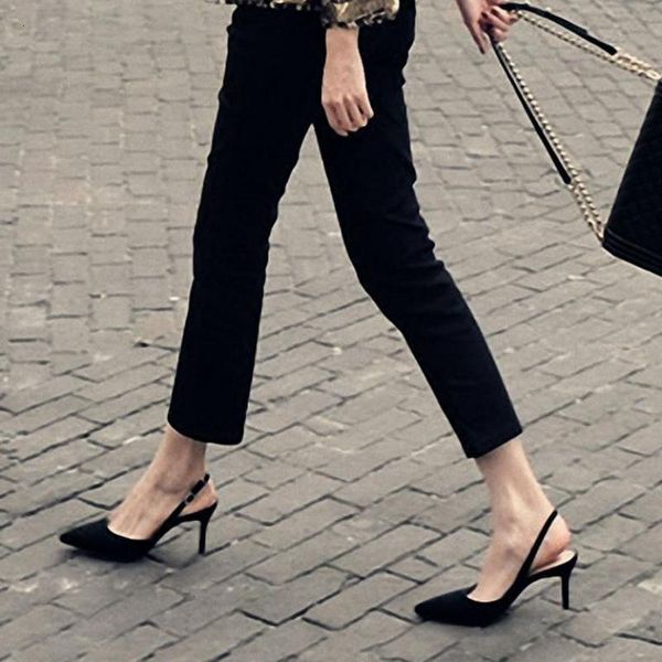 

2021 women's black beige pointed toe thin heeled shoes