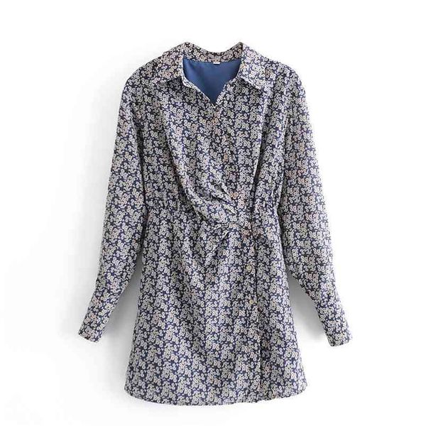 

spring summer women shirt dress floral printed turn down collar elastic waist long sleeve ol mini 210524, Black;gray