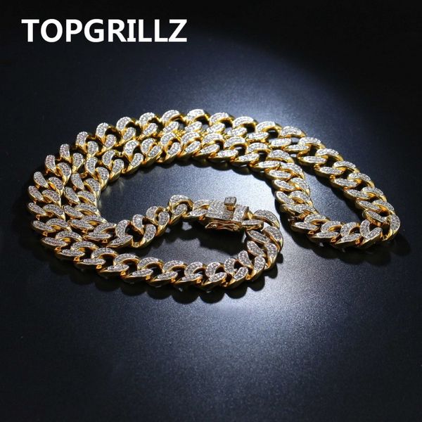 

rillz 14mm width 4 sizes men's cuban chain necklace iced out bling aaa+ cz stones hip hop gold silver color chain jewelry x0509, Black