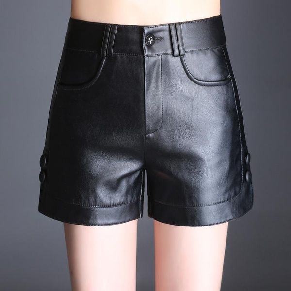 

listing spring leather shorts women 2021 clothing casual high waist black pu plus size 4xl women's, White;black