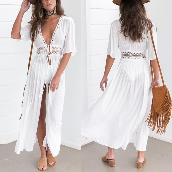 

women's swimwear party sundress summer cardigan boho slit dress bathing suit casual bikini cover up beach women soft clothes fashion, White;black