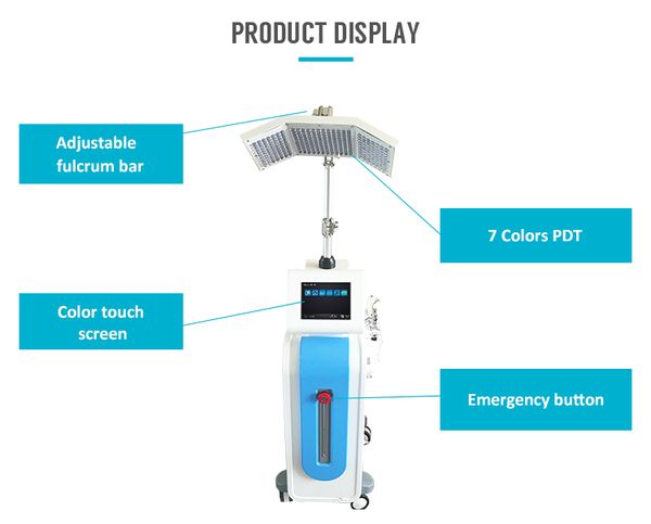 7 em 1 Hydro Dermaabrasão Diamante Microdermoabrasão Oxygen Jet Spray Injector LED PDT Photon Bio Microcurrent Scubber Spa Máquina