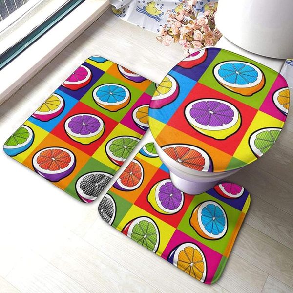 

bath mats lemons art 3 piece set non-slip rug mat shower and toilet covert