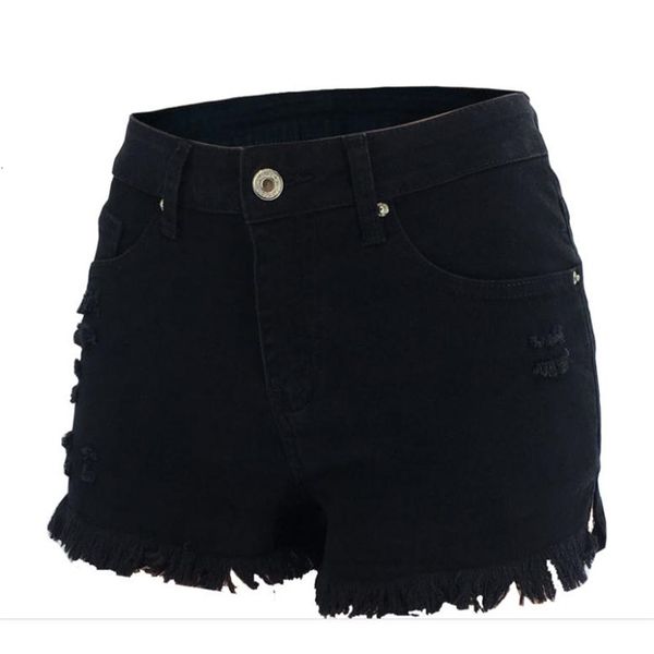 

women's shorts est women tassel denim ripped casual mid waist rave jean short fashion hole button pockets s/2xl j3184 jtyp, White;black