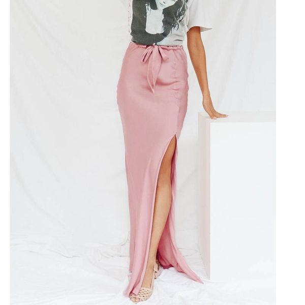 

skirts women fashion split satin long maxi evening party cocktail skirt sundress wedding, Black