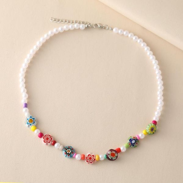 

chokers product colorful small daisy petals glass bead necklace female string pearl choker clavicle chain, Golden;silver