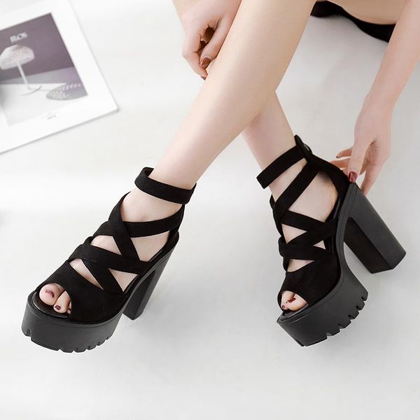 

women fashion sandals spring summer flock ladies platform black female footwear sandalias plataforma yma716-1